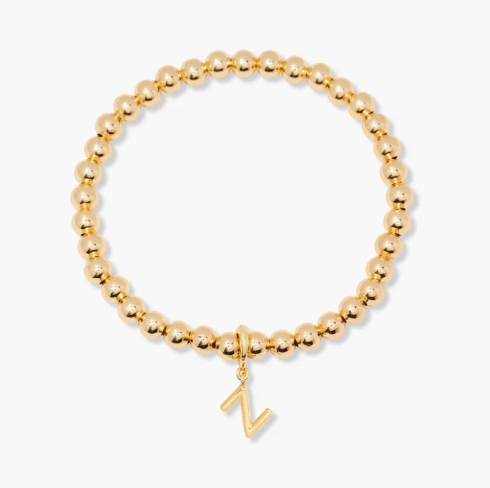 Brook & York Gold Beaded Initial Bracelet Letter Charm Stretch NWT